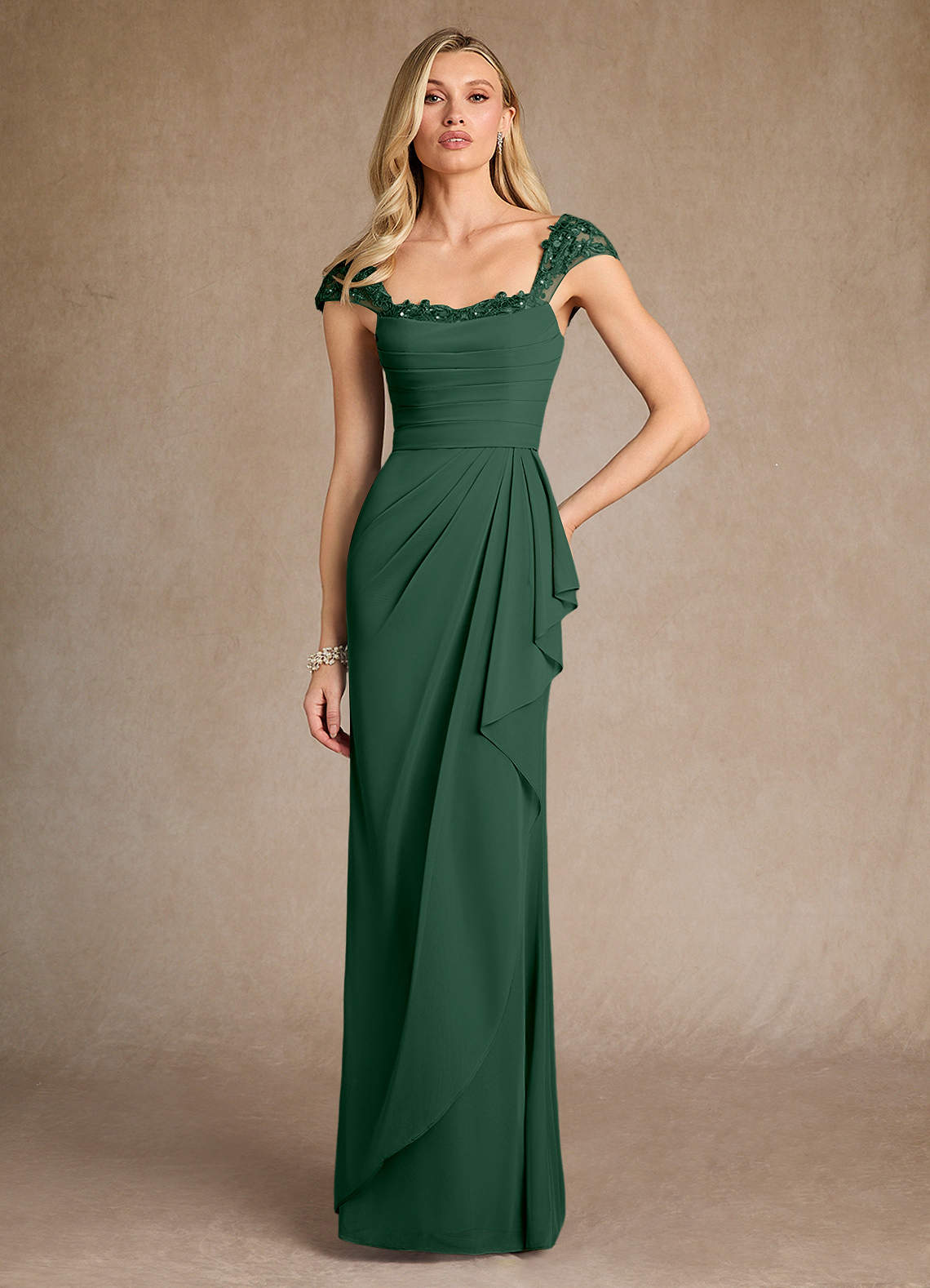 Azazie Belfast Mother of the Bride Dresses Dark Green Sheath Lace Mesh Dress image1