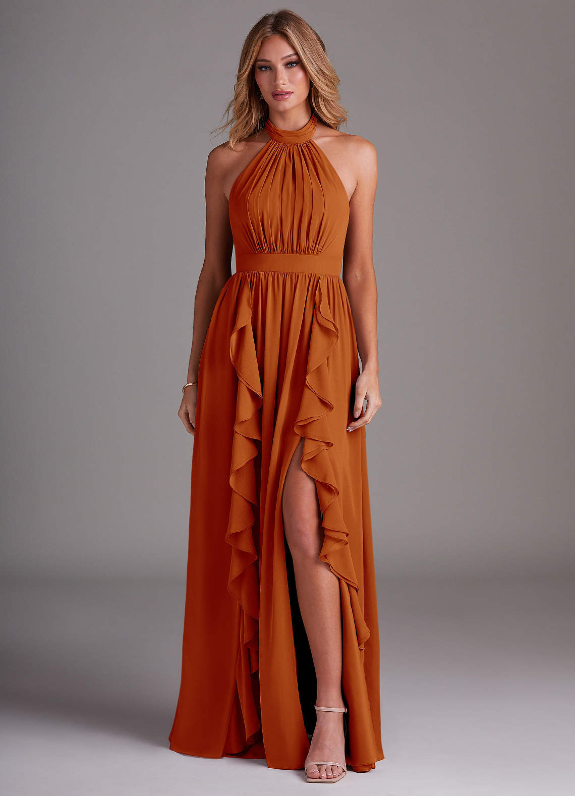 Azazie Avary Bridesmaid Dresses Paprika A-Line Pleated Chiffon Dress image1