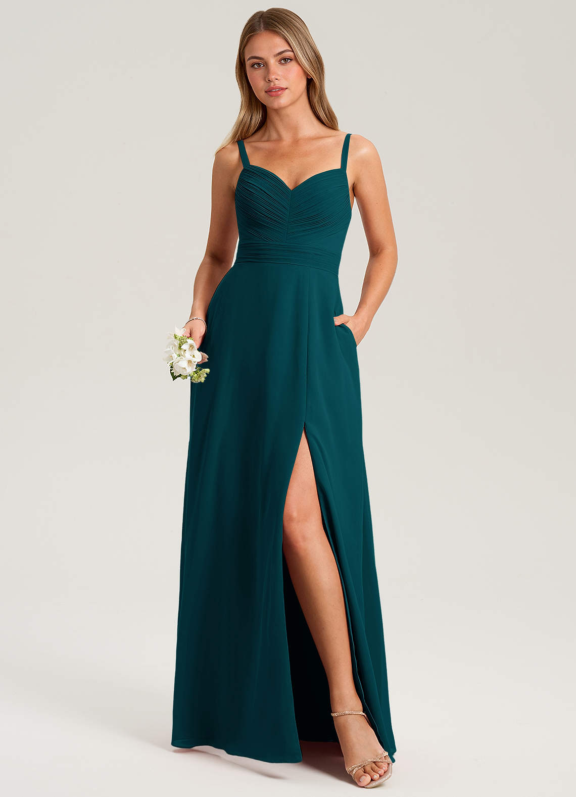 Azazie Terese Bridesmaid Dresses Pine A-Line Pleated Chiffon Dress image1