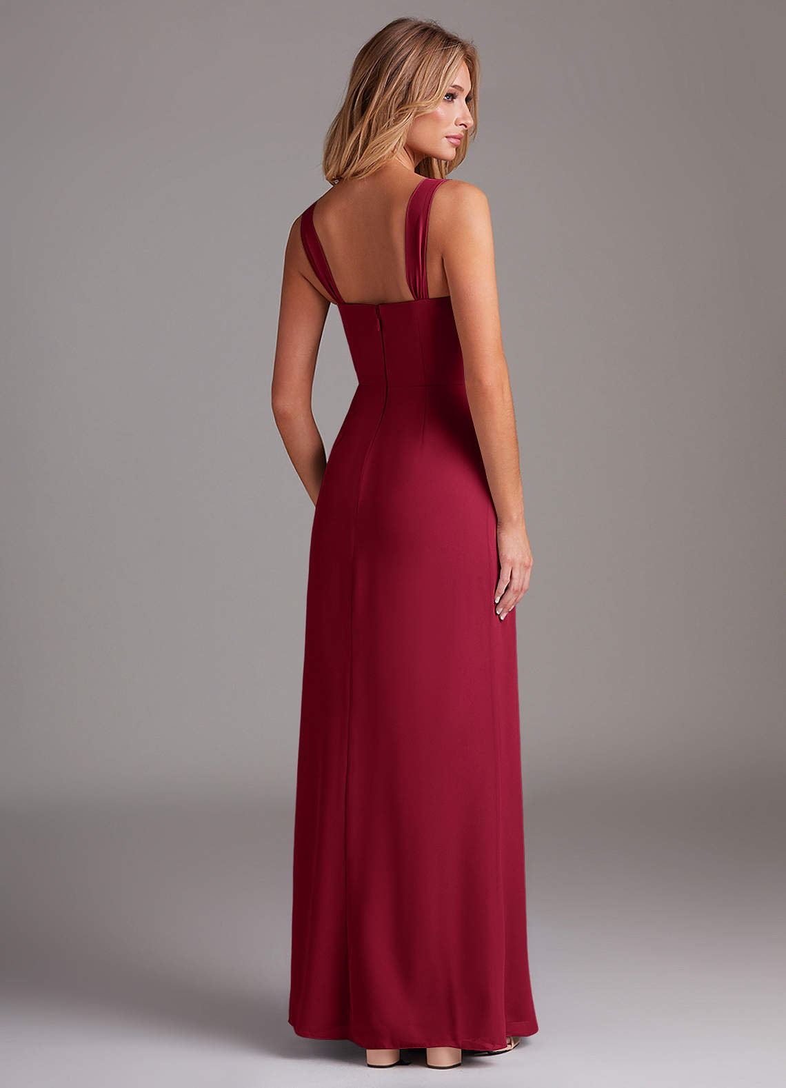 Azazie Denice Jurken voor bruidsmeisjes Jurk van Chiffon met Kolom Geplooid Bourgondië image5