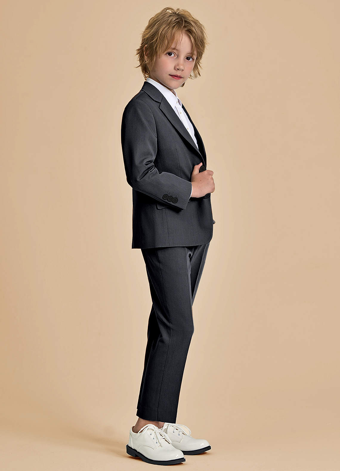 front Oliver Boys Charcoal 2-Piece Suit