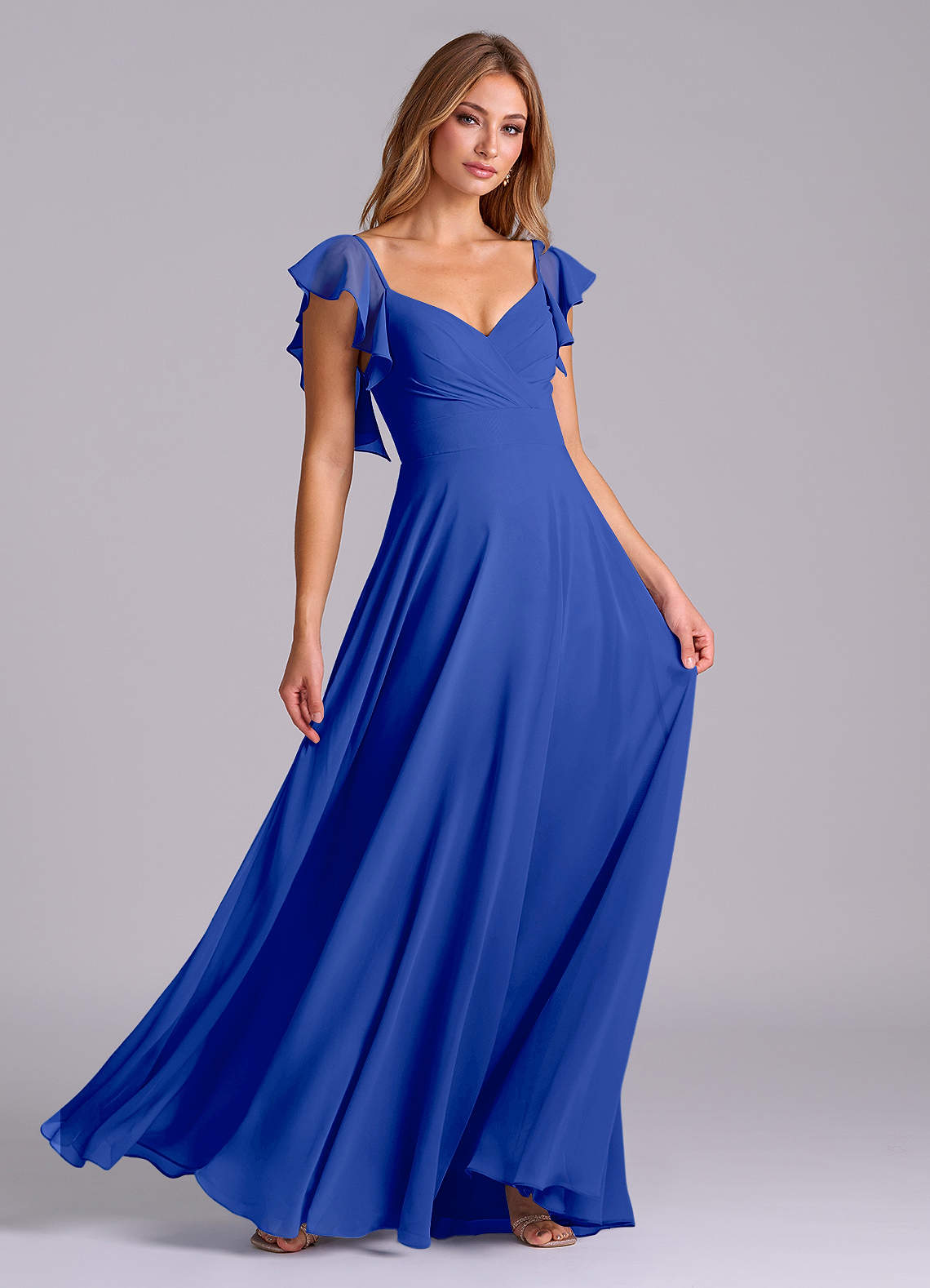 Azazie Leilani Vestidos de madrinha de casamento Vestido Royal Blue de Chiffon de Linha A com Plissado image2