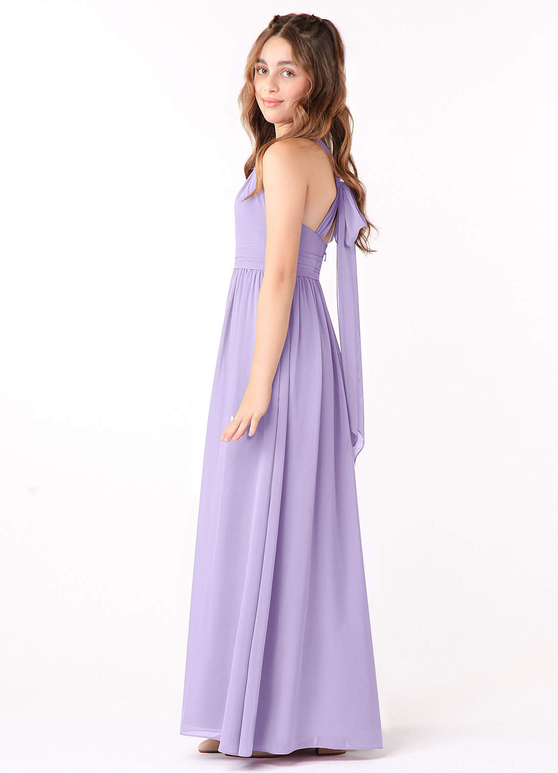 Azazie Jaylah Junior Lilac A-Line Ruched Chiffon Dress image1