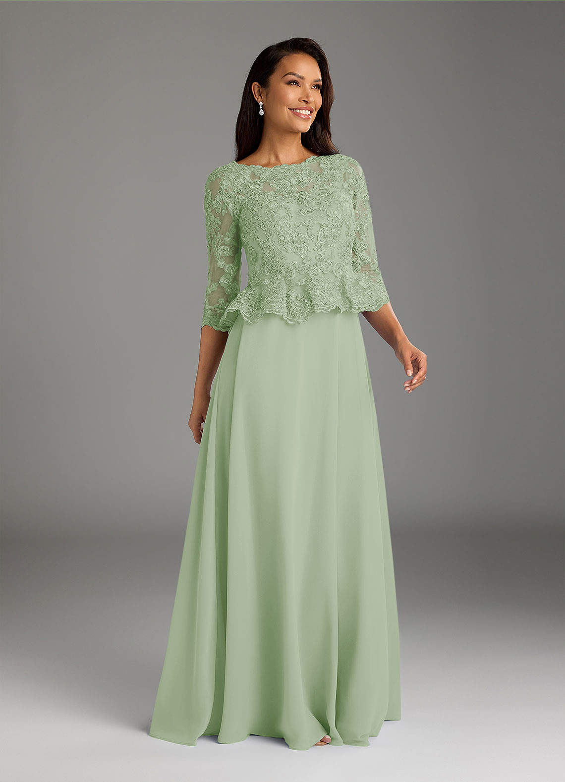 Azazie Averie Mother of the Bride Dresses Dusty Sage A-Line Boatneck Sequins Chiffon Dress image1