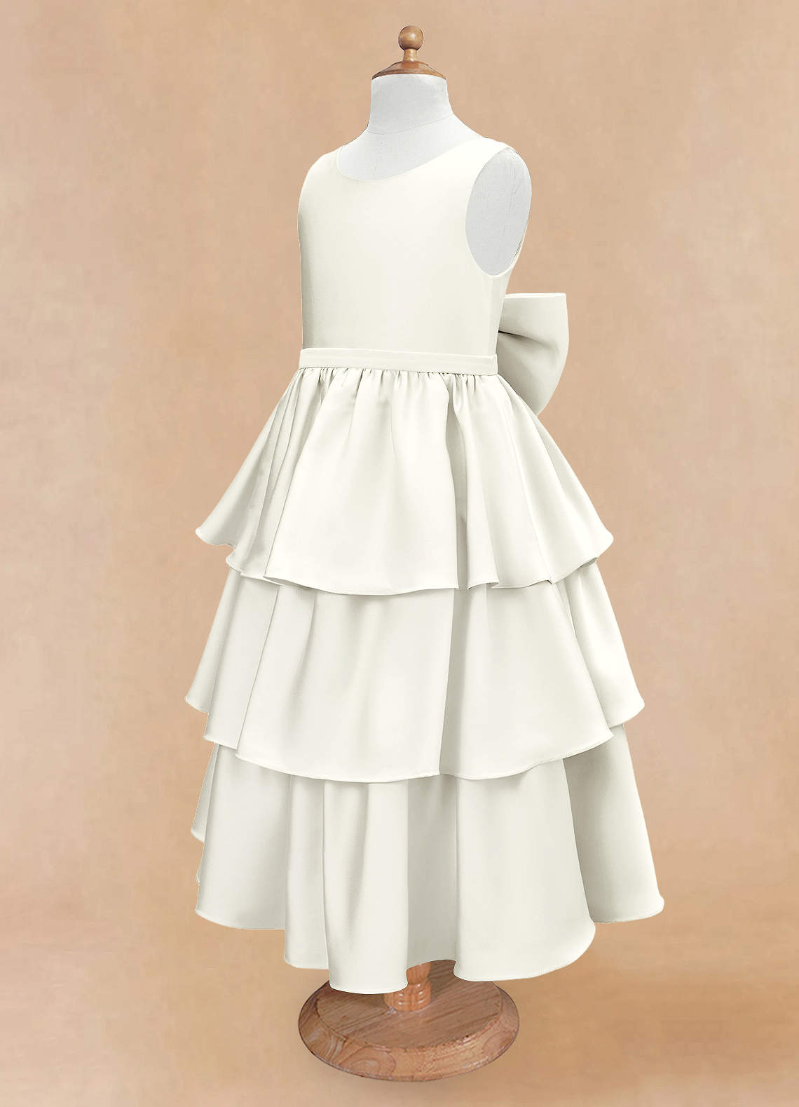 Azazie Margie Flower Girl Dresses Ivory A-Line Bow Stretch Satin Dress image5