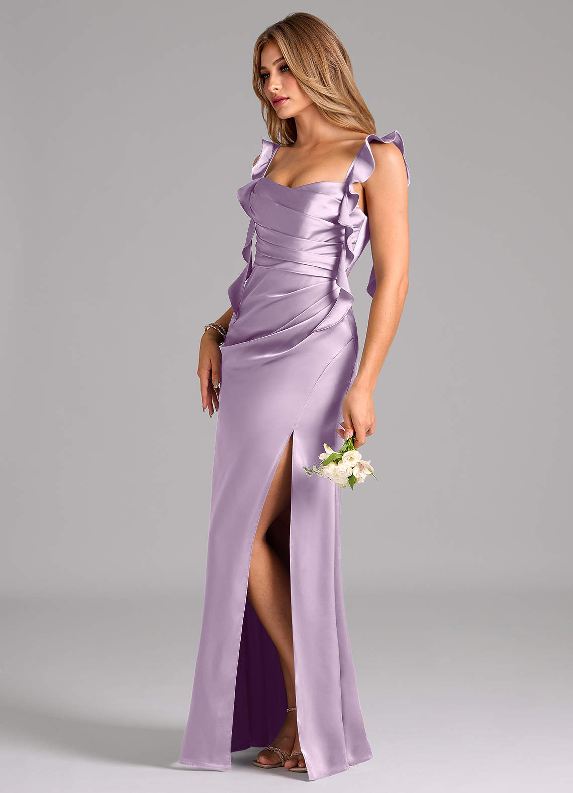 Azazie Jessamine At-home Try On Dresses Black Sheath Corset Stretch Satin Dress image4