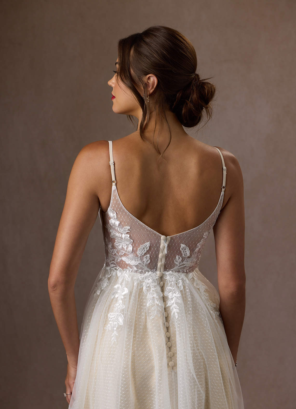Azazie Liana Wedding Dresses Diamond White Champagne A-Line V-Neck Sequins Tulle Dress image5