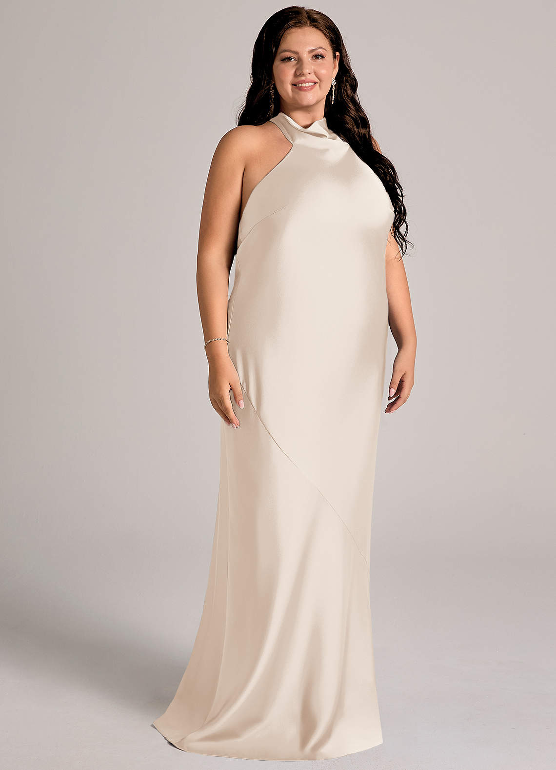 Azazie Velli Abiti da Damigella Abito Sirena in Raso Elasticizzato Collo Alto Alabastro Bianco image10