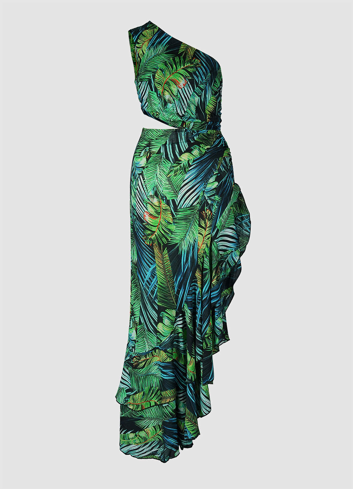Trancoso Green Floral Print One Shoulder Asymmetrical Dress image1