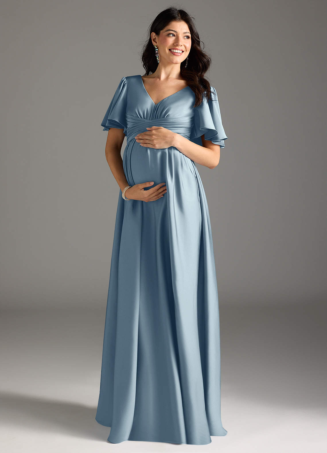 Azazie Verna vestidos de dama de honor de maternidad Vestido de Corte En A Volante Hasta el suelo Satén Elástico image2