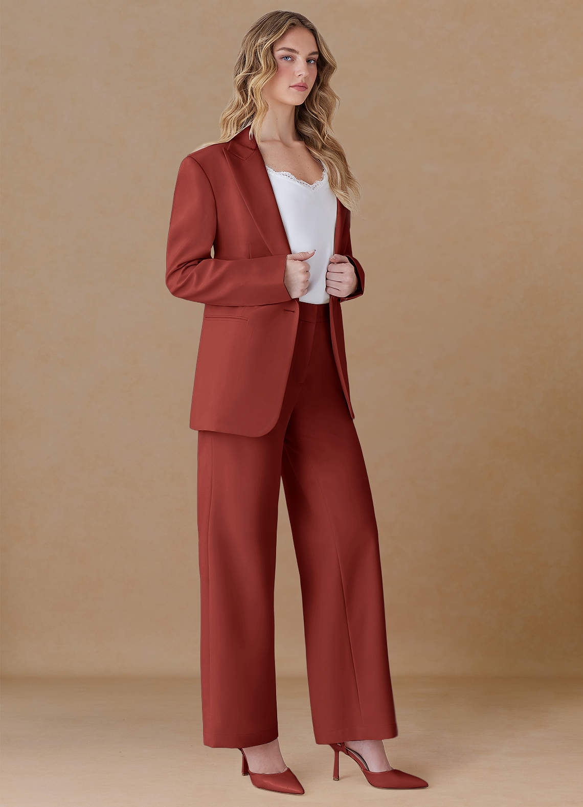 front Amelia Terrakotta Raffiniertes Webmuster, Performance Oversized Blazer