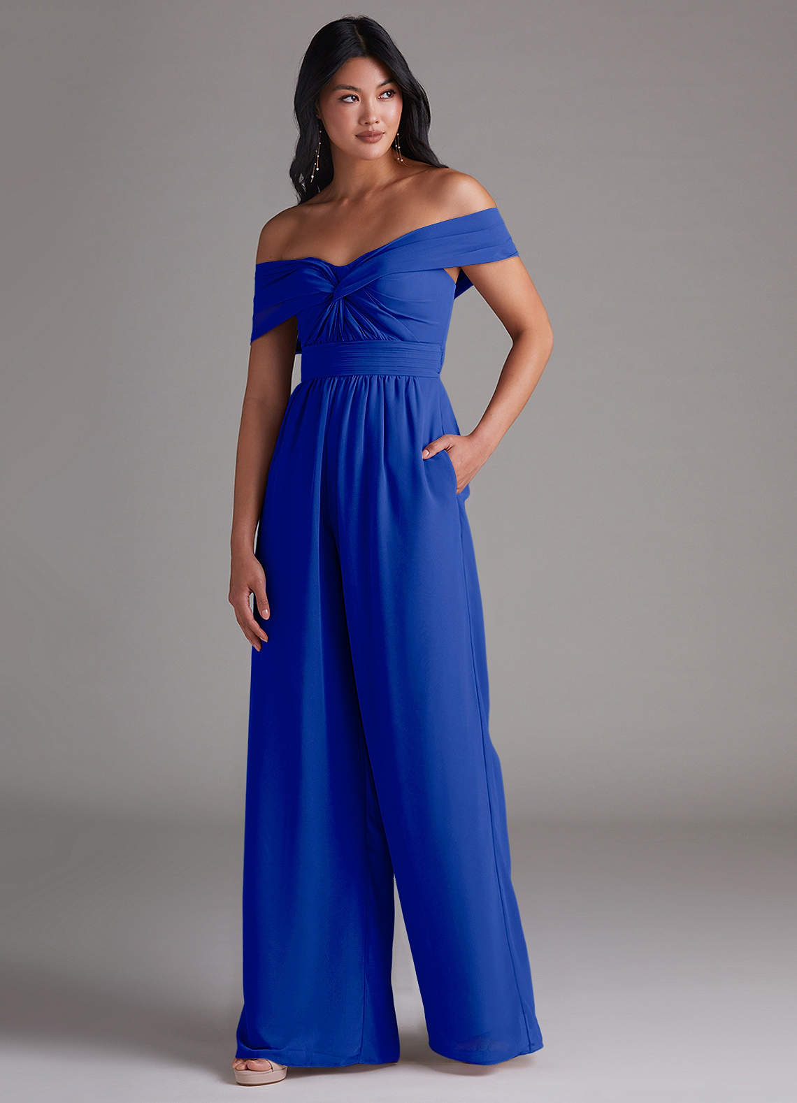 Fashion Color-Block Off-The-Shoulder Backless Long Jumpsuits Fashion Color-Block Off-The-Shoulder Backless Long Jumpsuits