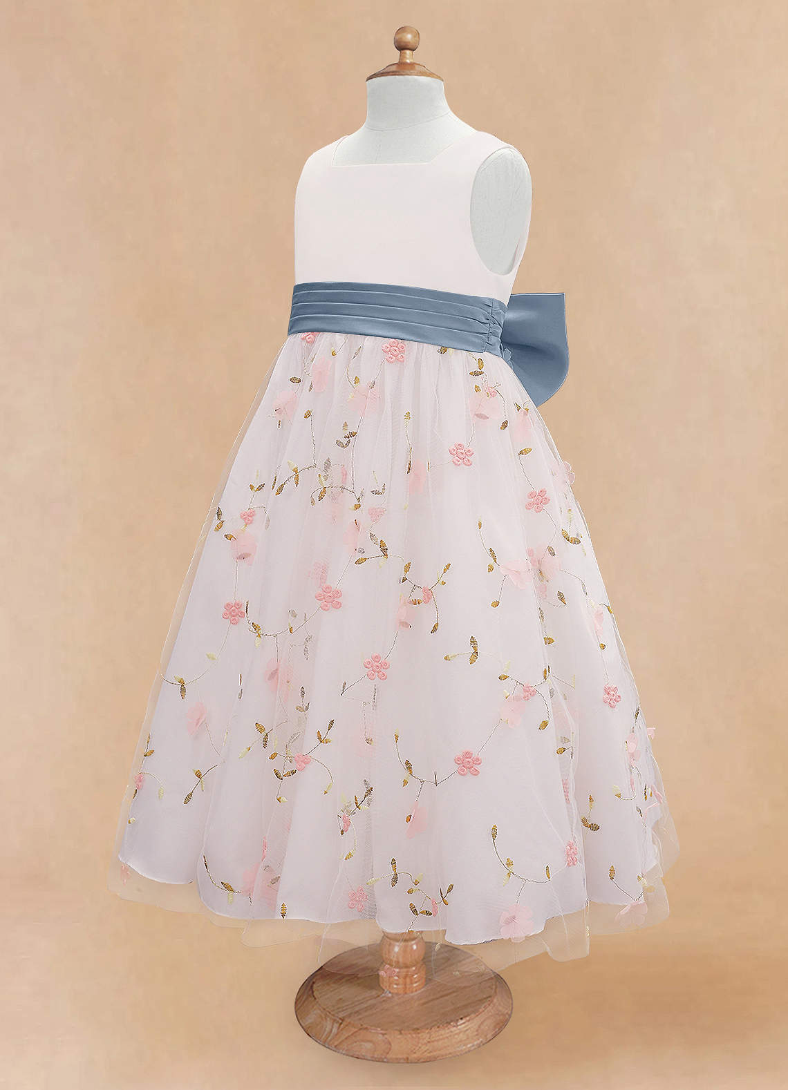 Azazie Pollie Flower Girl Dresses Blushing Pink Dusty Blue A-Line Bow Tulle Dress image12