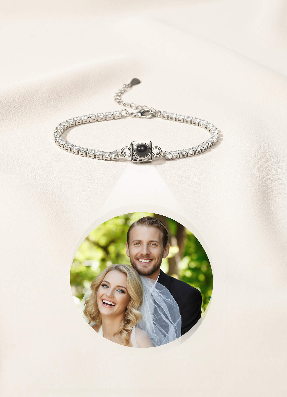 front Personalized Photo Projection Tennis Bracelet
