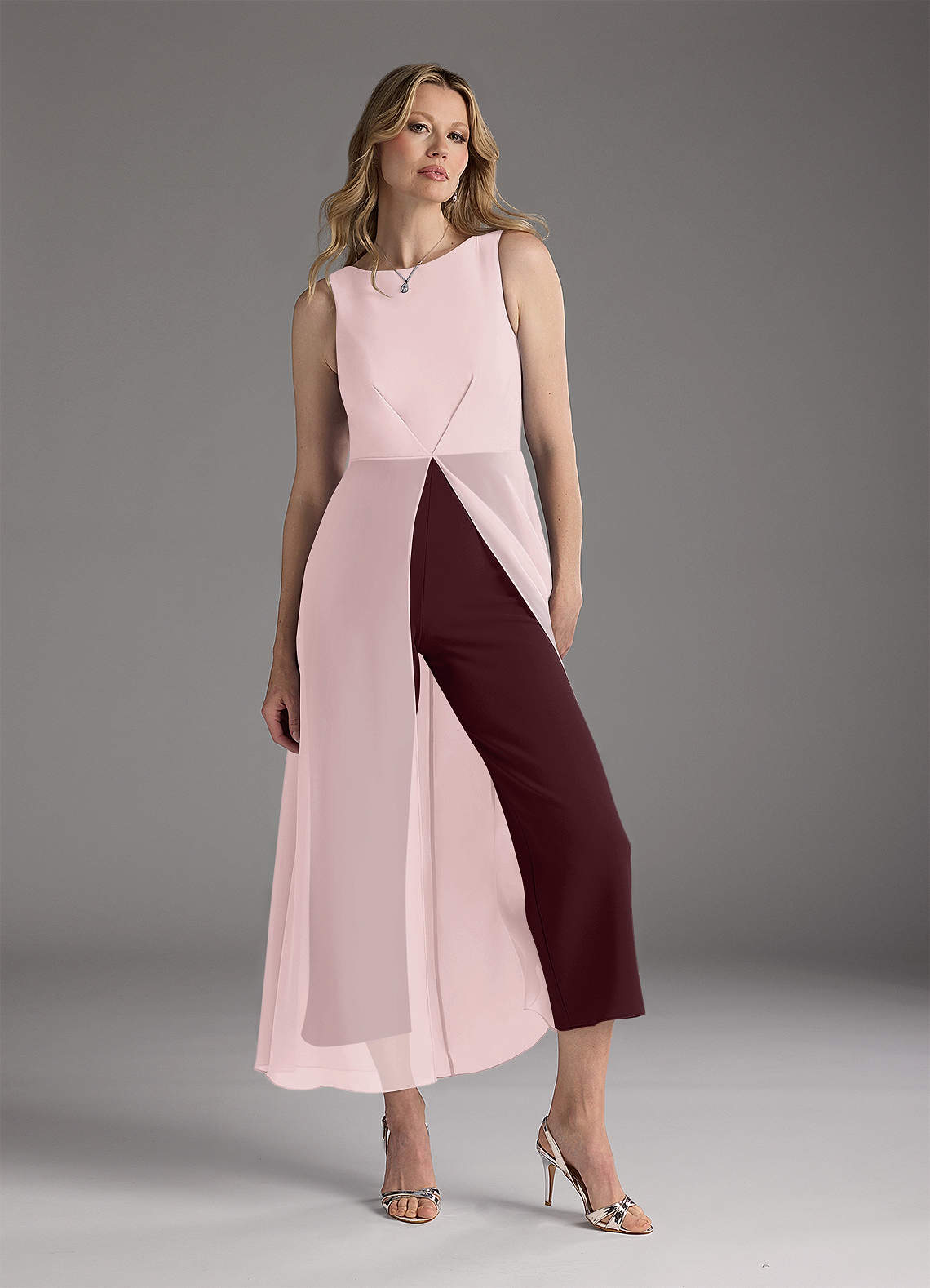 Azazie Anitta Blushing Pink Cabernet Jumpsuit/Pantsuit