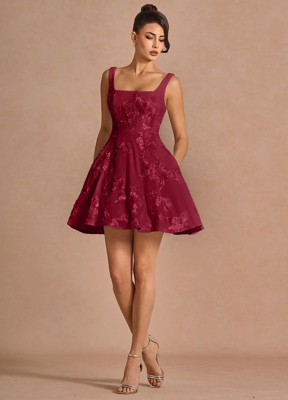 Brynn Burgundy Mini Dress | Azazie