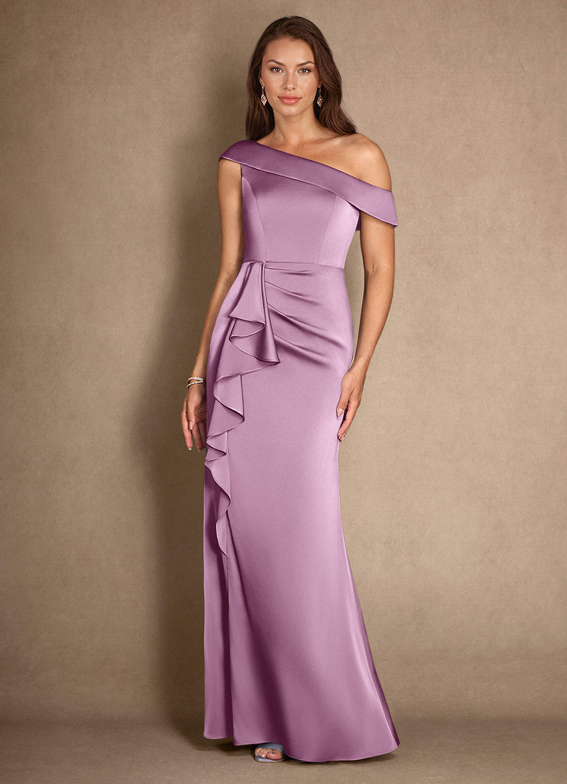 Azazie Hamptons Mother of the Bride Dresses Wisteria A-Line Pleated Stretch Satin Dress image3