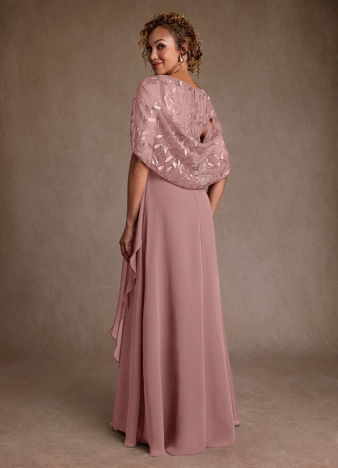 Azazie Beckley Mother of the Bride Dresses Dusty Rose A-Line Lace Chiffon Dress image1