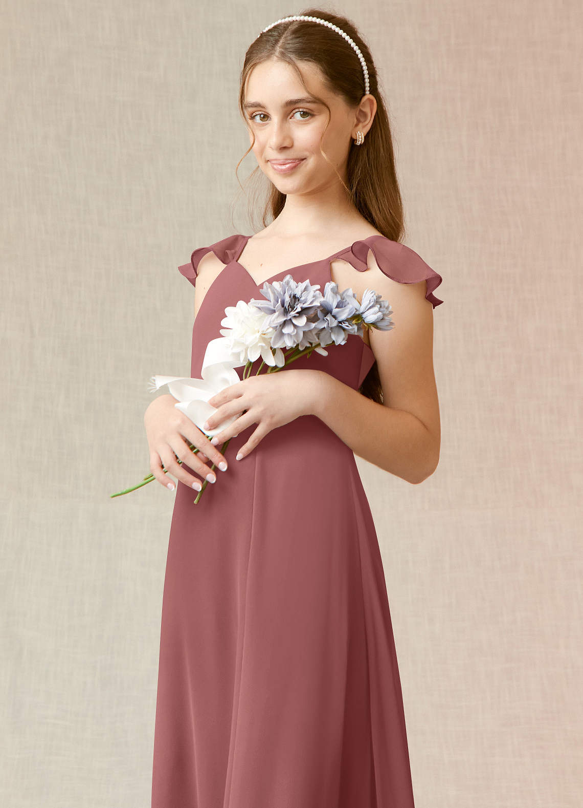 Azazie Everett Junior Vestido de Amatista de Gasa de Corte en A image5