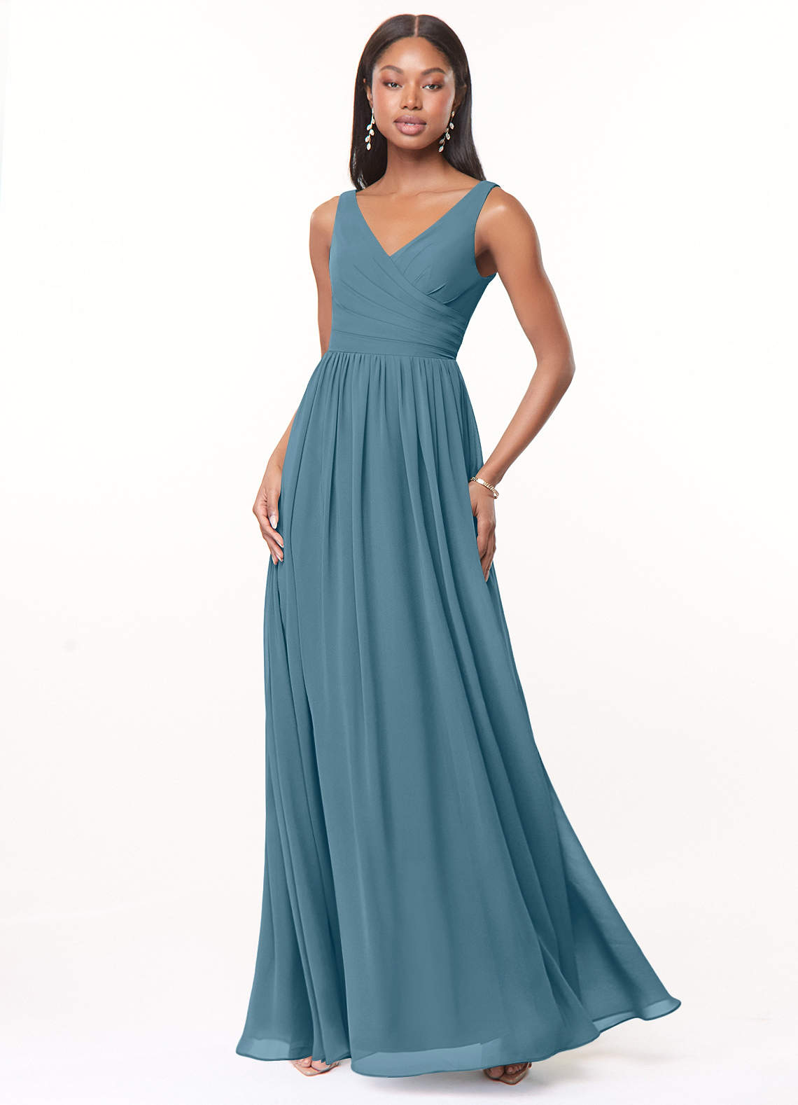 Azazie Keyla Bridesmaid Dresses Bermuda A-Line V-Neck Pleated Chiffon Dress image1