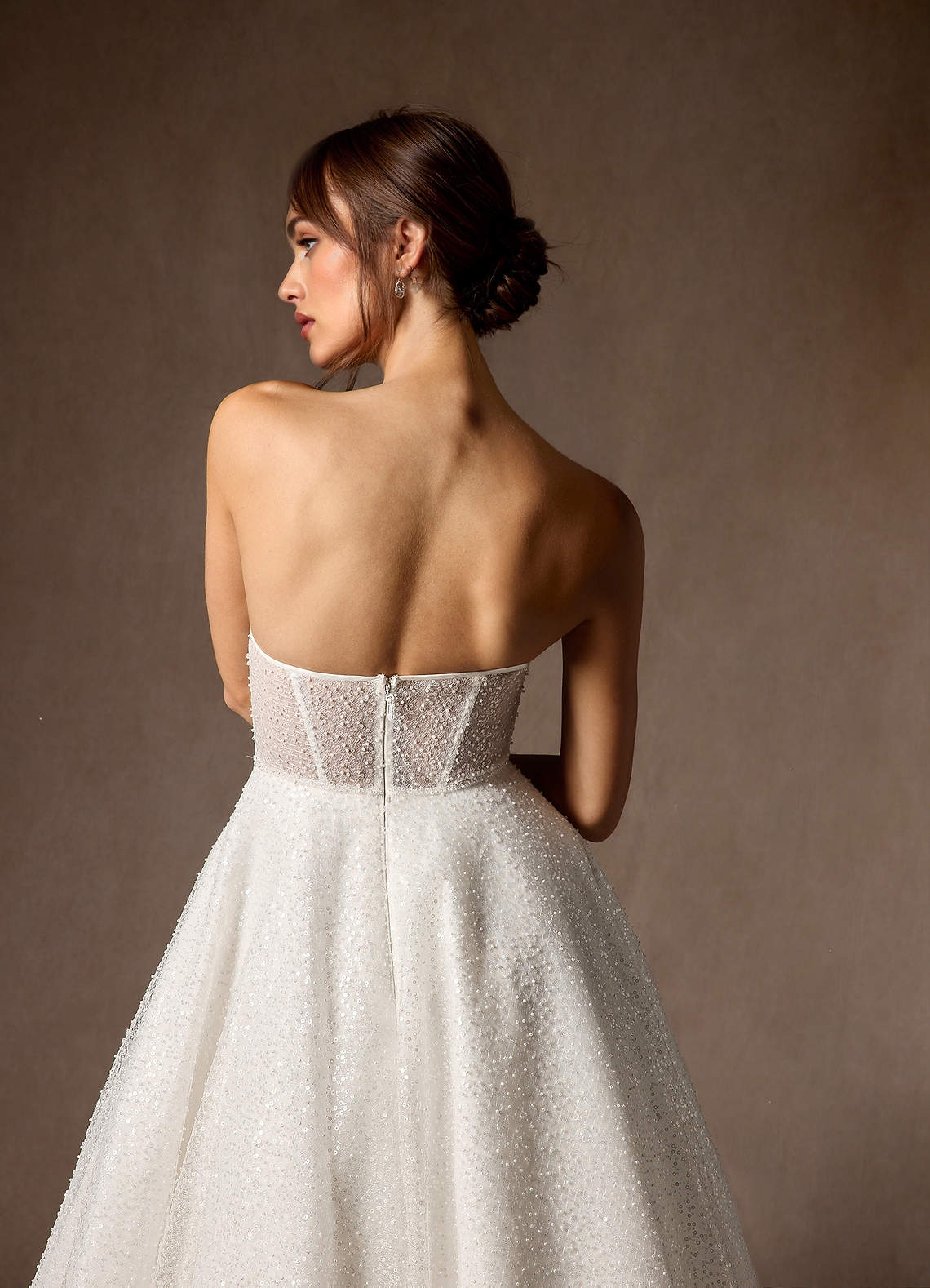 Azazie Nicolette Wedding Dresses Diamond White A-Line Strapless Beading Dress image1