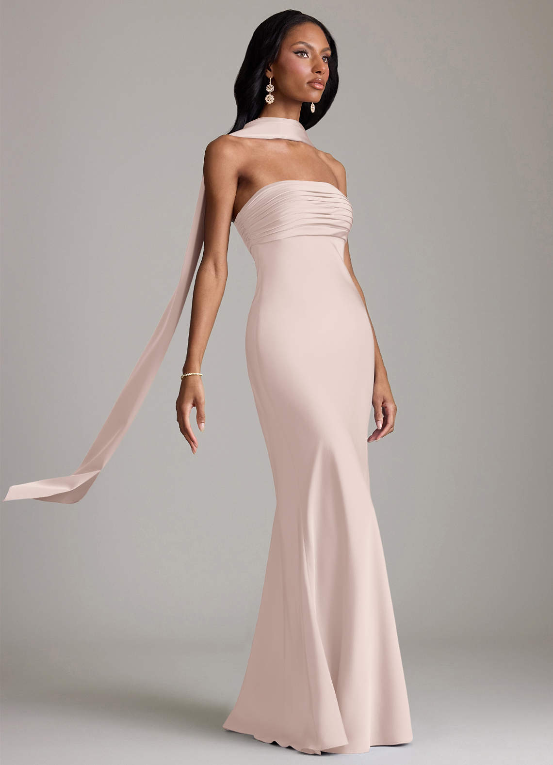 Azazie Saylor Brudtärnklänningar Klä av Sjöjungfru i Stretch Satin Axelbandslös Rodnande Rosa image9