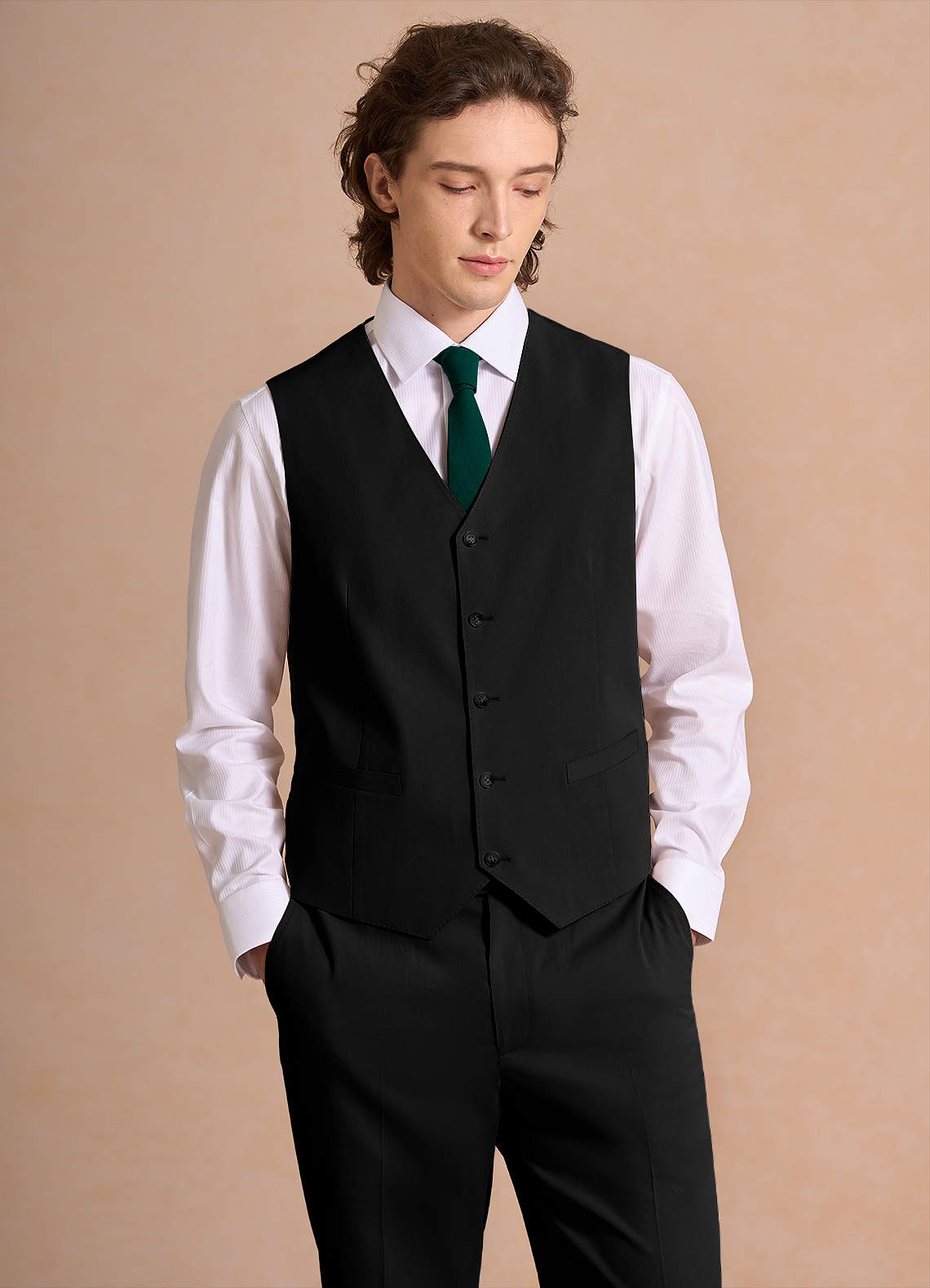 front Carter Black Cotton Linen Blend Suit Vest