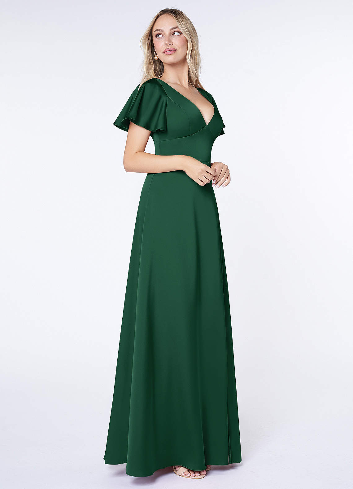 Azazie Lani Dark Green Stretch Satin Bridesmaid Dresses | Azazie DE