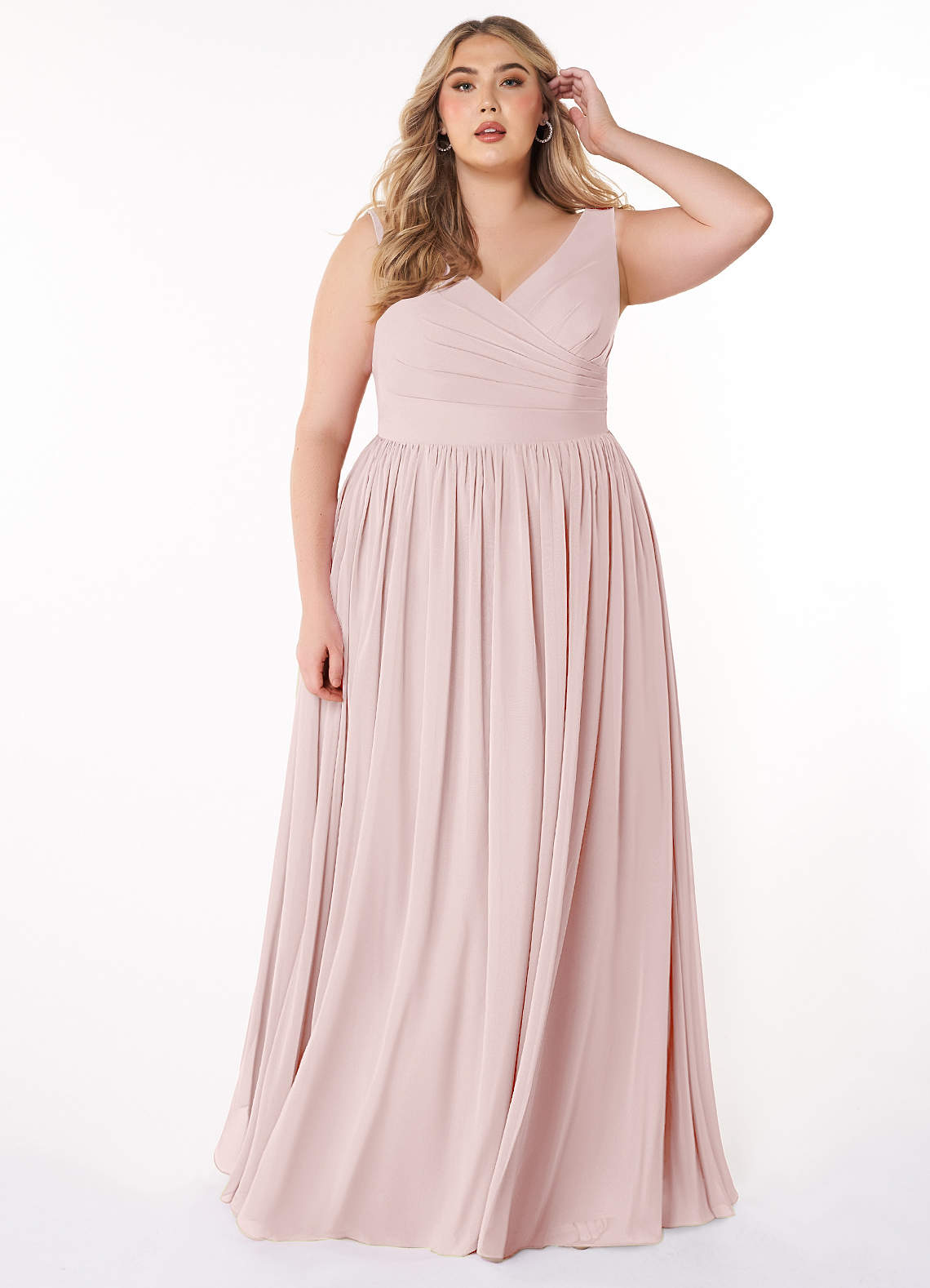 Azazie Keyla Bridesmaid Dresses Blushing Pink A-Line V-Neck Pleated Chiffon Dress image1