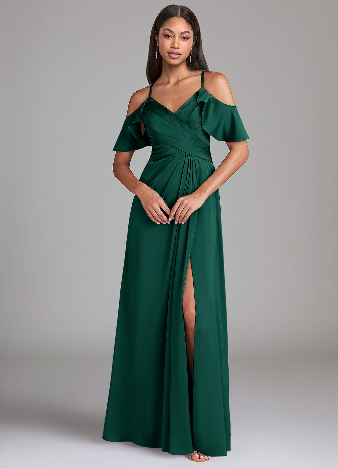 Dakota Try-on Dress Sample Dress Emerald Stretch Satin Bridesmaid Dresses |  Azazie