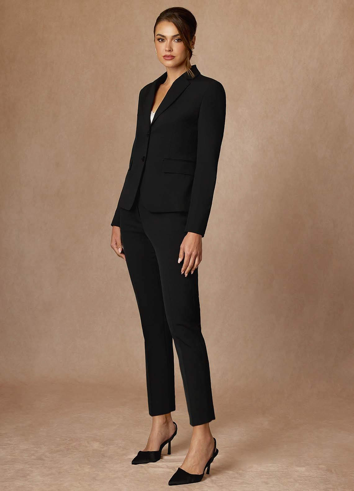 front Whitney 검은색 고급 직조 기술로 제작된 기능성 긴 정장 바지