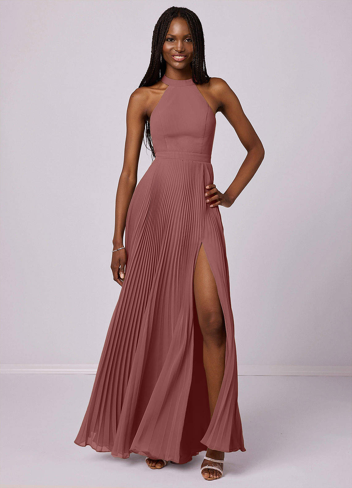 Barbie ♥ Azazie Bridesmaid Dresses Desert Rose A-Line Pleated Chiffon Dress image1