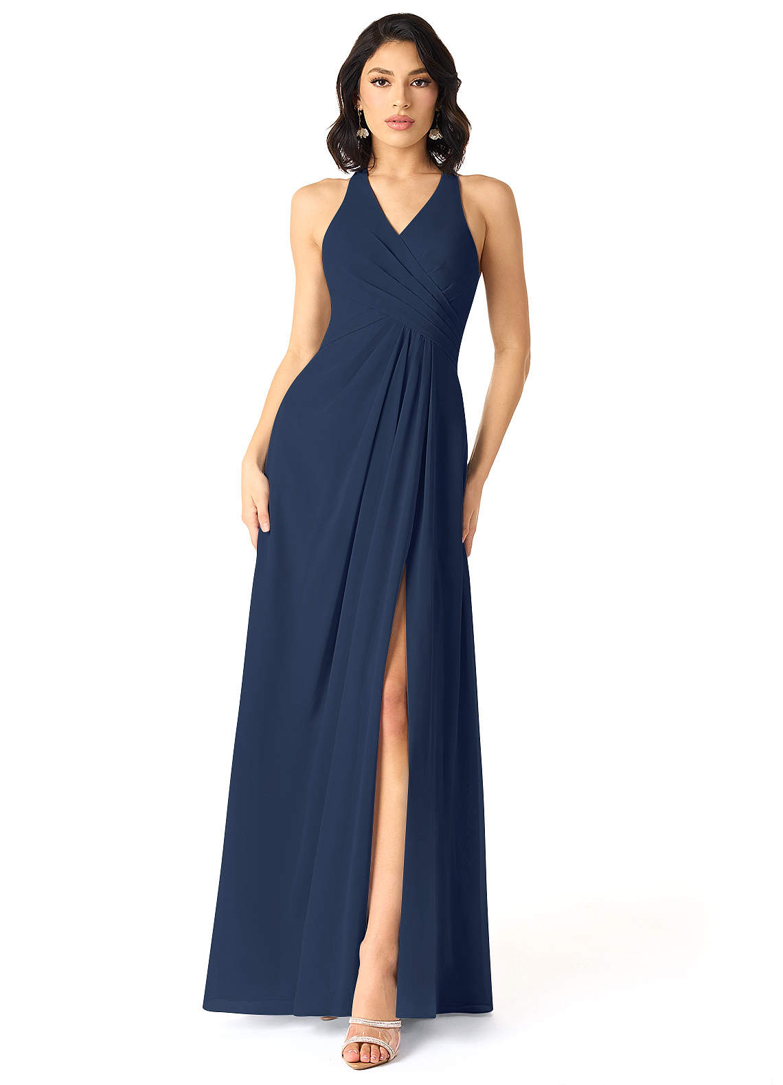 Azazie Danica Abiti da Damigella Abito A-Line in Chiffon Plissettato Marino Scuro image1