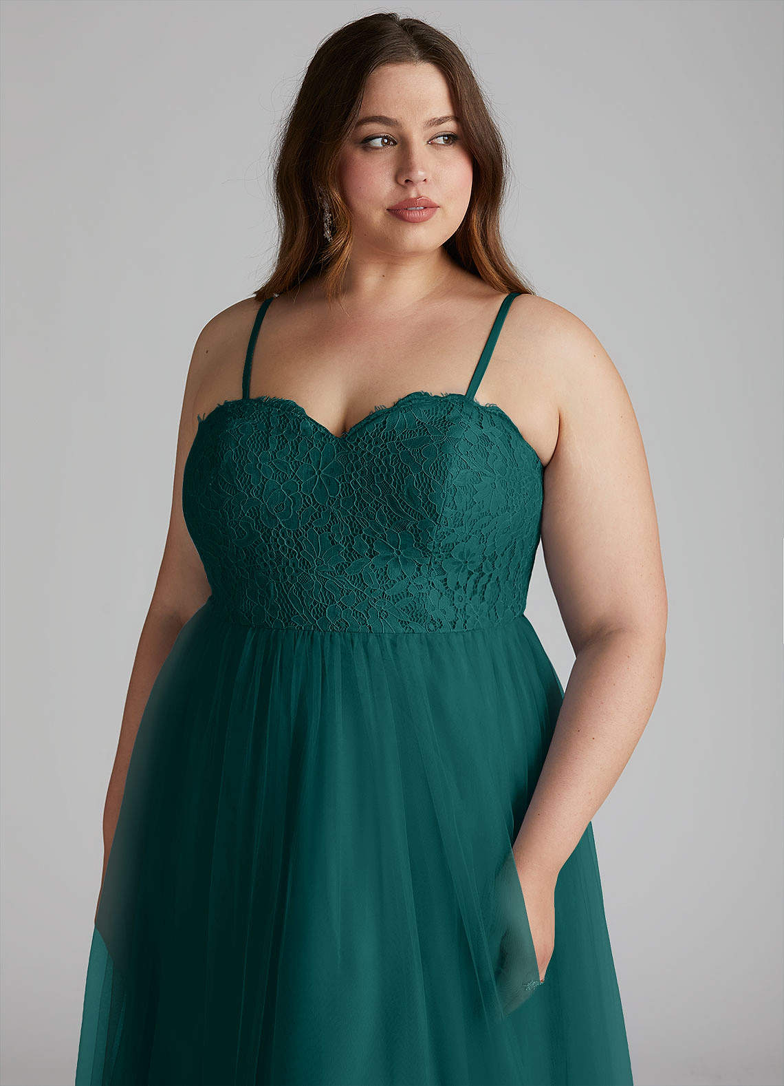 Azazie Roni Robes de demoiselle d'honneur Robe Trapèze Convertible en Tulle Encolure en Forme de Cœur Paon image12
