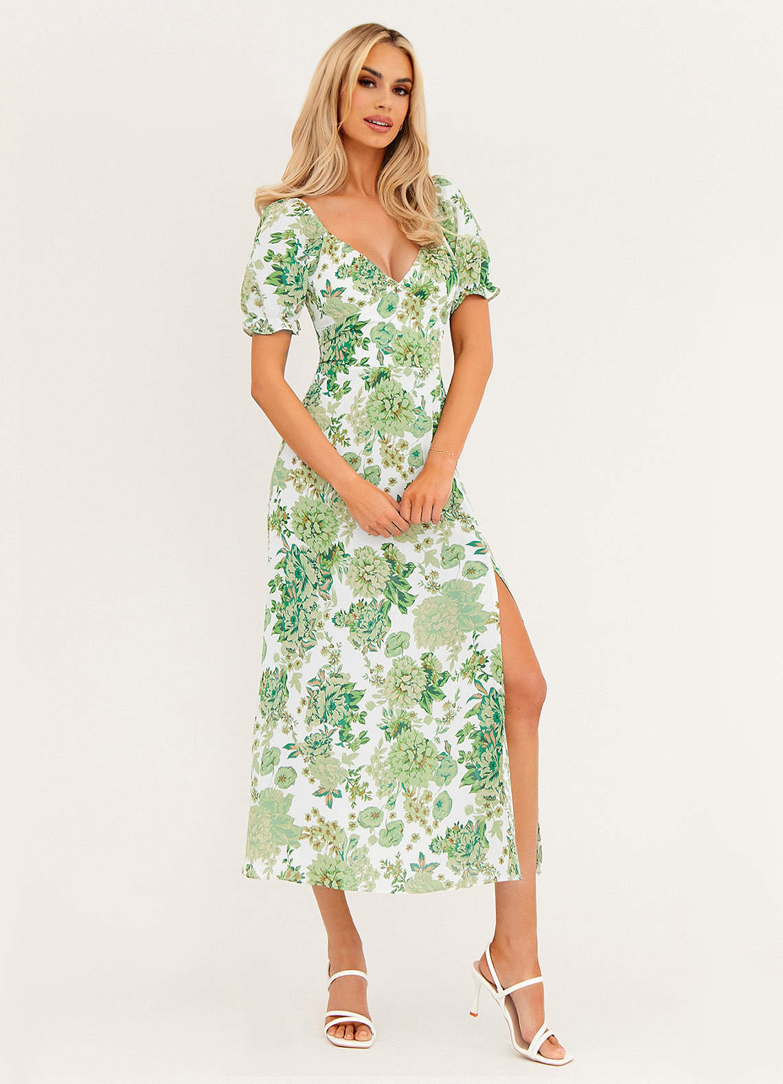 green floral midi dress
