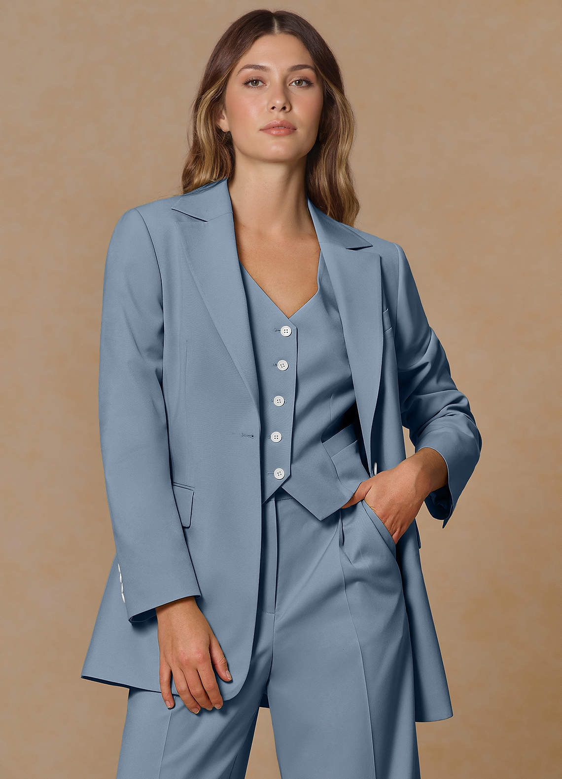 front Rowan Staubblau Performance-Blazer mit raffiniertem Webmuster