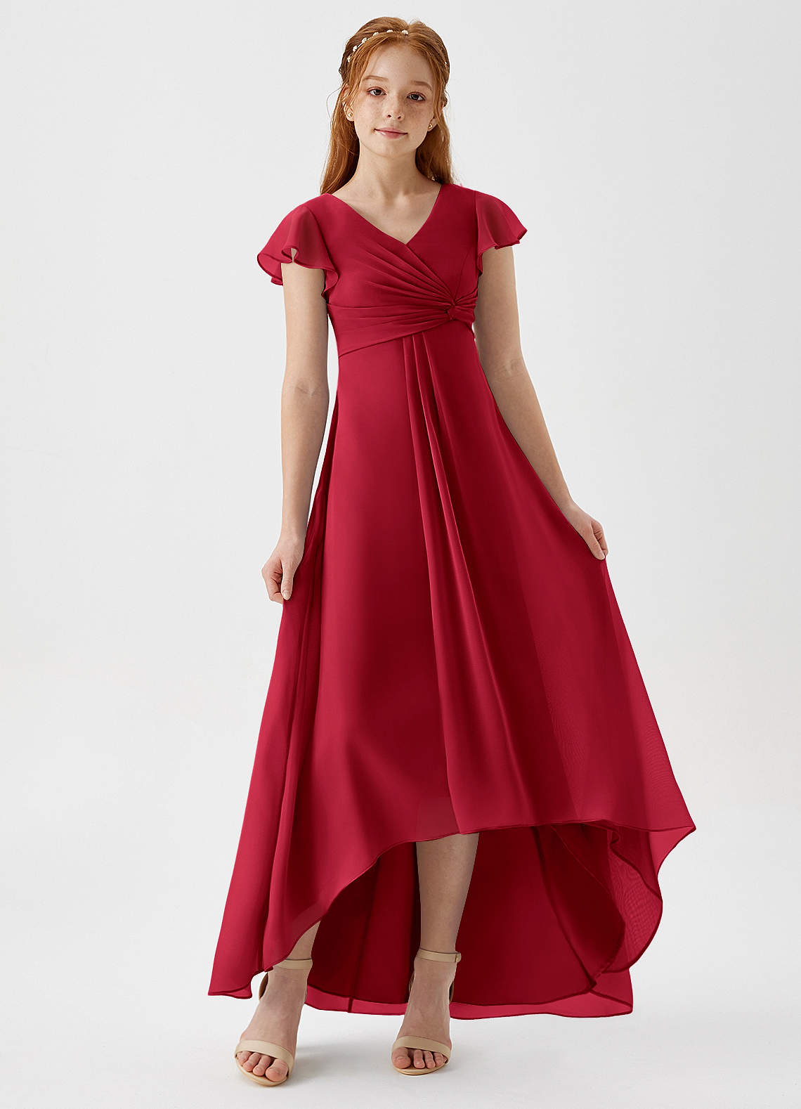 open lace back dress Junior Bridesmaid Chiffon Dress Party & Flower Girl Gown with Pleats  COCOMELODY B01M64J70L main image 0