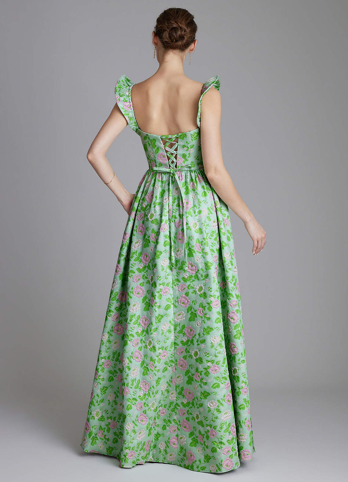 Azazie Ariyah Robes de demoiselle d'honneur Robe Trapèze en Brocart Corset Mauve Menthe image1