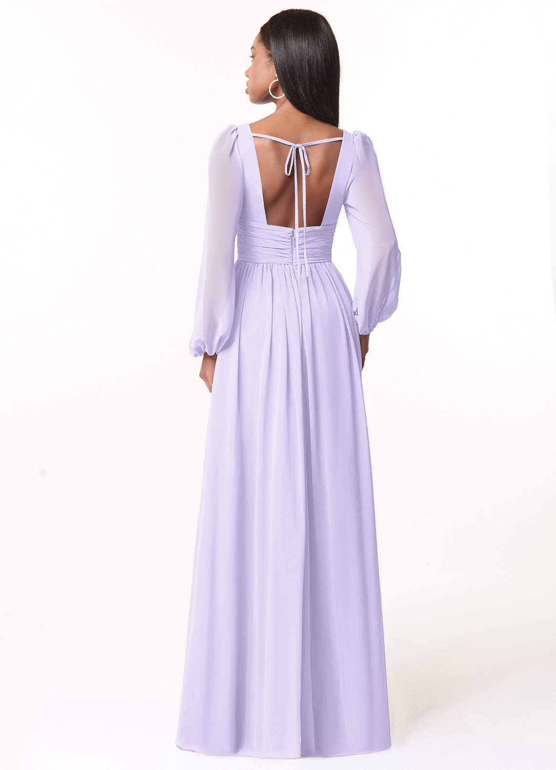 Azazie Norah Abiti da Damigella Abito A-Line in Chiffon con Maniche lunghe e Scollo a V Lilla image1