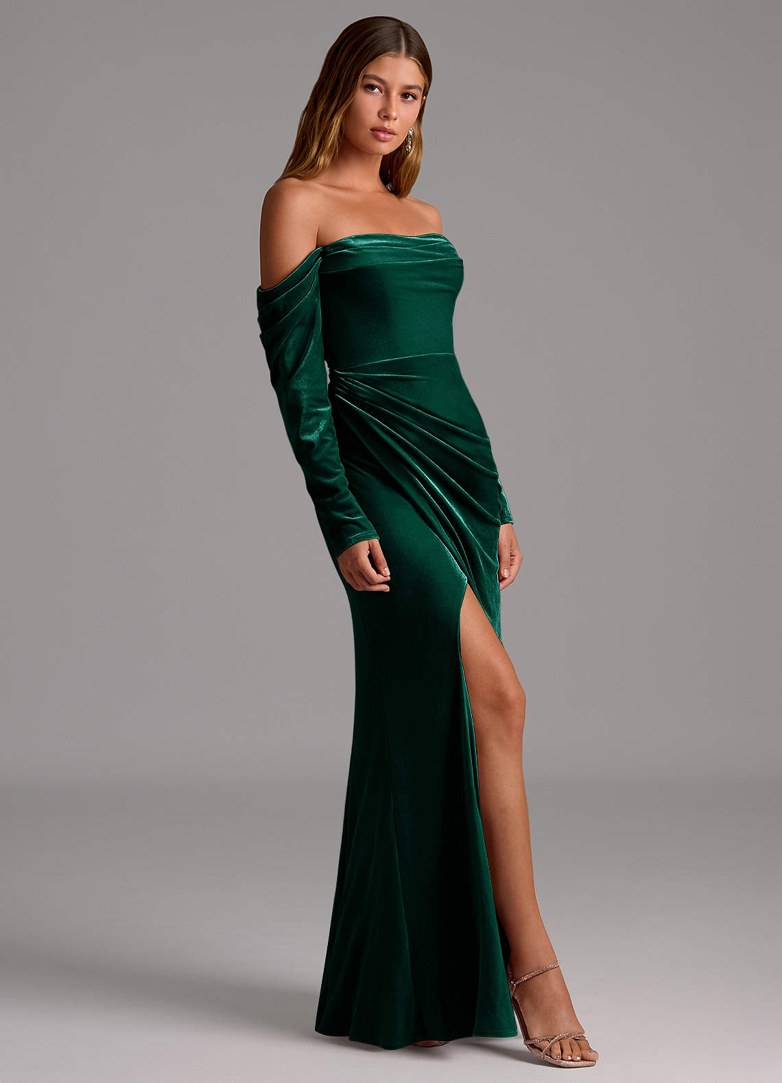 Azazie Hallie Bridesmaid Dresses Emerald Mermaid Long Sleeve Velvet Convertible Dress image4