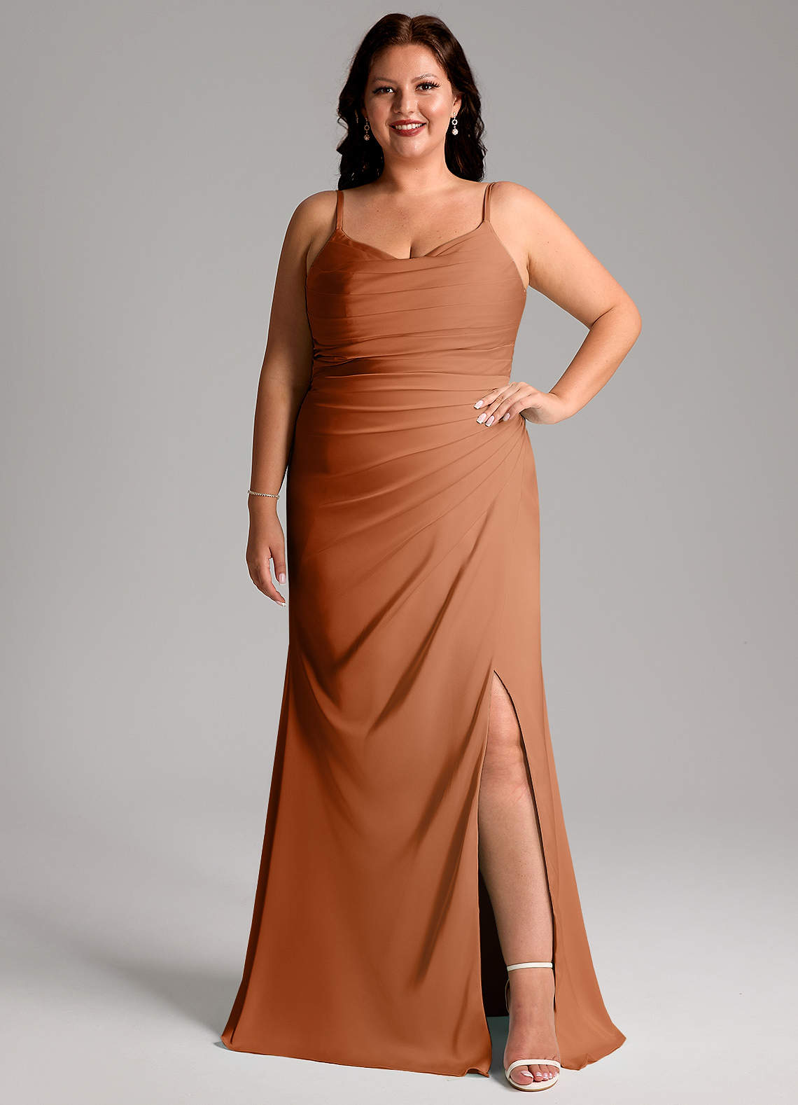 Azazie Deandra Abiti da Damigella Abito Sirena in Raso Elasticizzato Plissettato Rame image1