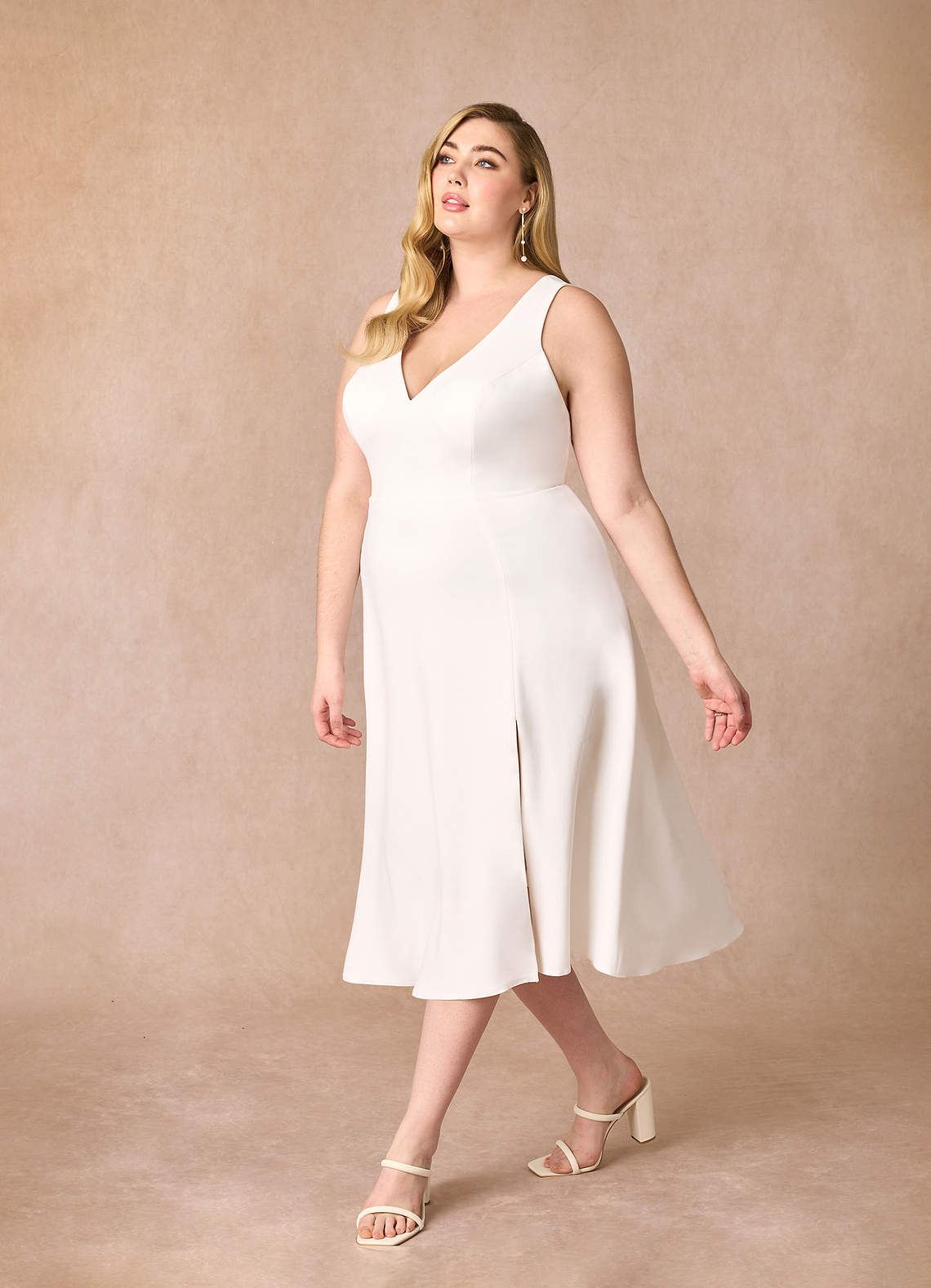 Azazie Chari Wedding Dresses Diamond White A-Line V-Neck Stretch Crepe Dress image6