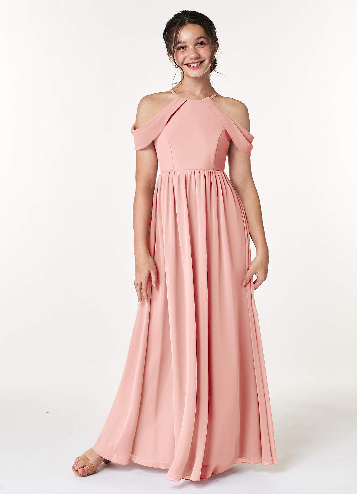 Azazie Seneca Junior Rosette A-Line Off the Shoulder Chiffon Dress image1