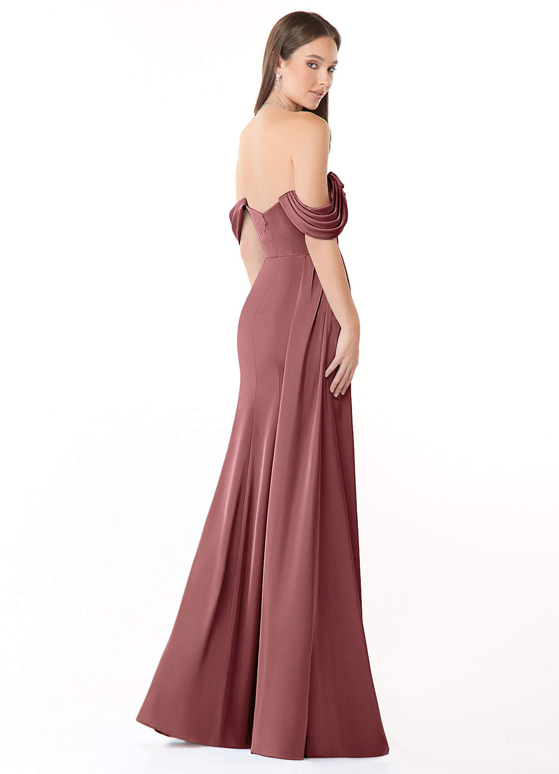 Azazie Amyra Bridesmaid Dresses Amethyst Mermaid Off the Shoulder Stretch Satin Convertible Dress image5