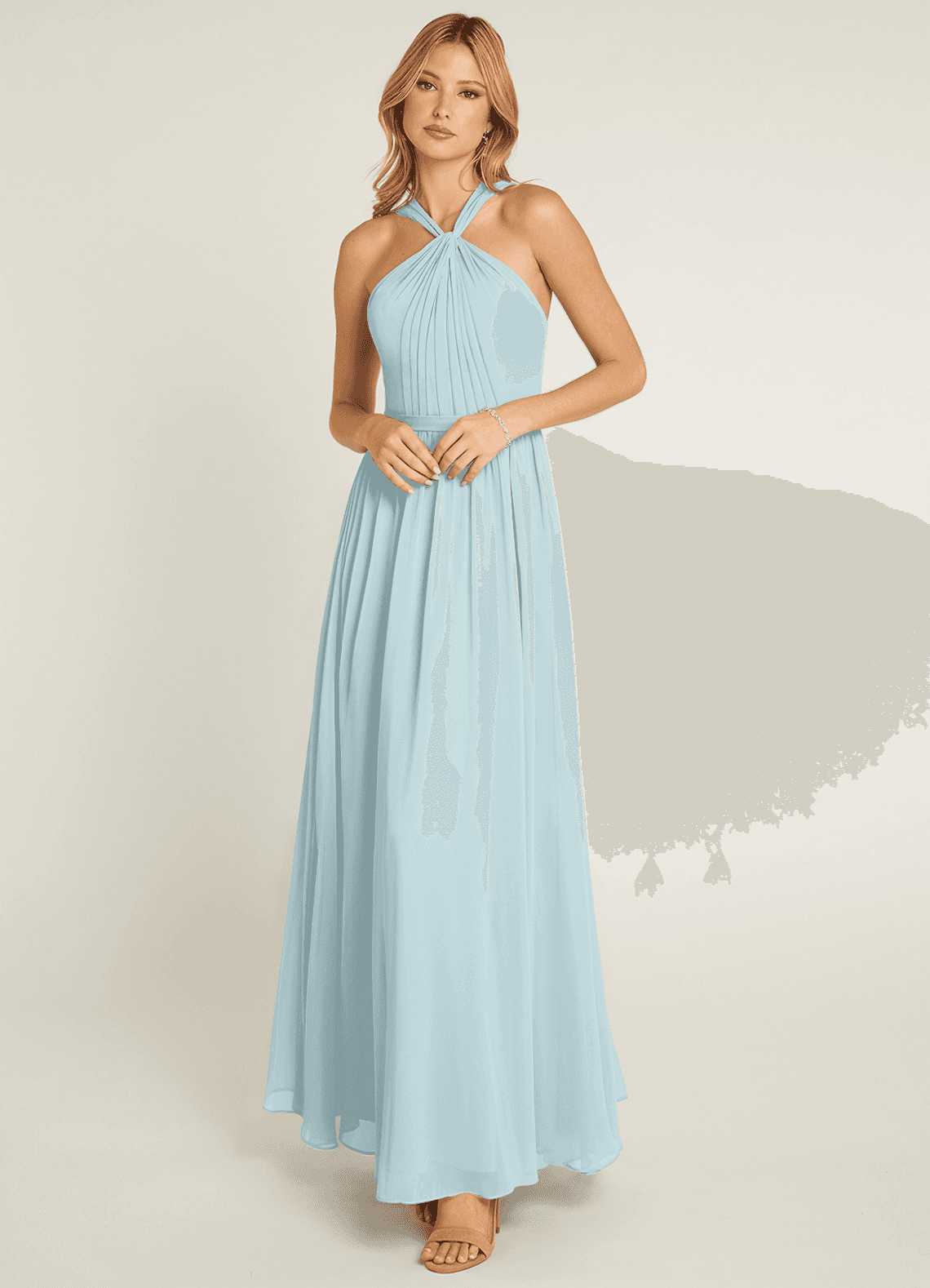 Azazie Jacey Bridesmaid Dresses Mist A-Line Pleated Chiffon Dress image1
