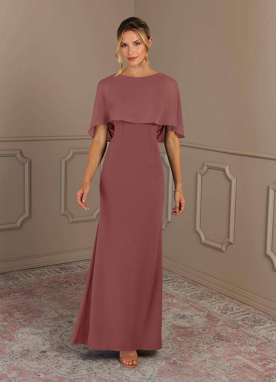 Azazie Dion Mother of the Bride Dresses Desert Rose Sheath Scoop Stretch Crepe Dress image2