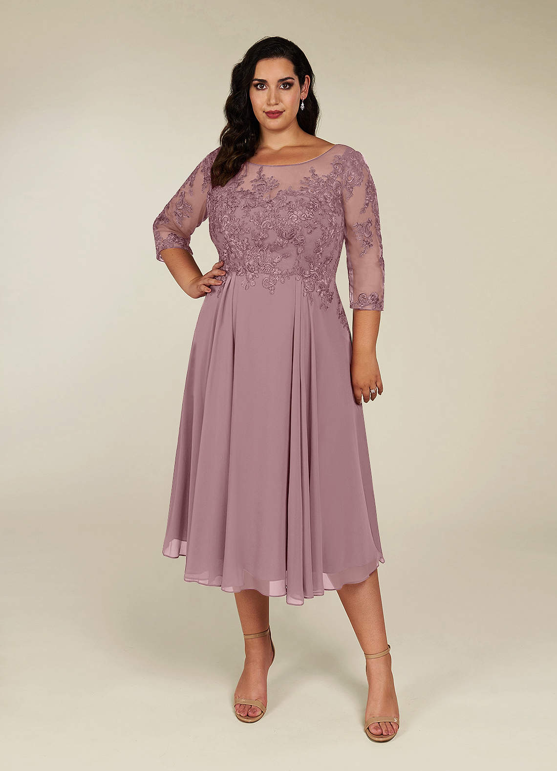 Azazie Marge Mother of the Bride Dresses Dusty Rose A-Line Scoop Lace Chiffon Dress image5