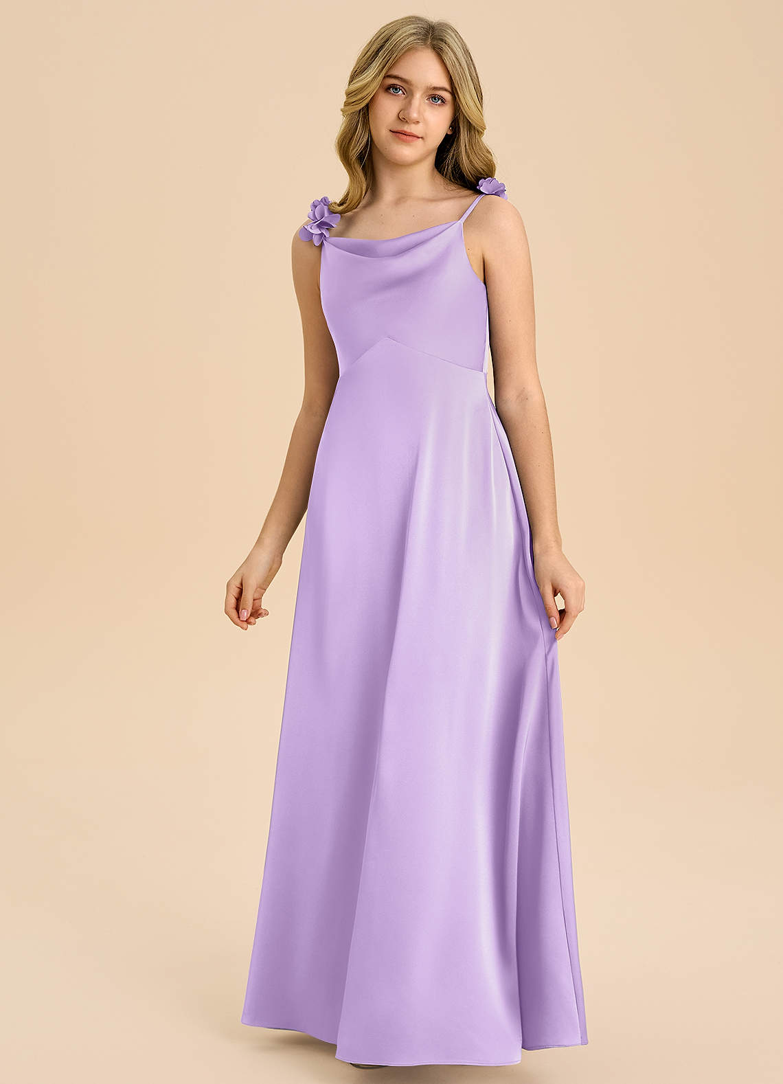 Azazie Gumdrop Junior Robe Empire en Satin extensible Plissée Lilas image2