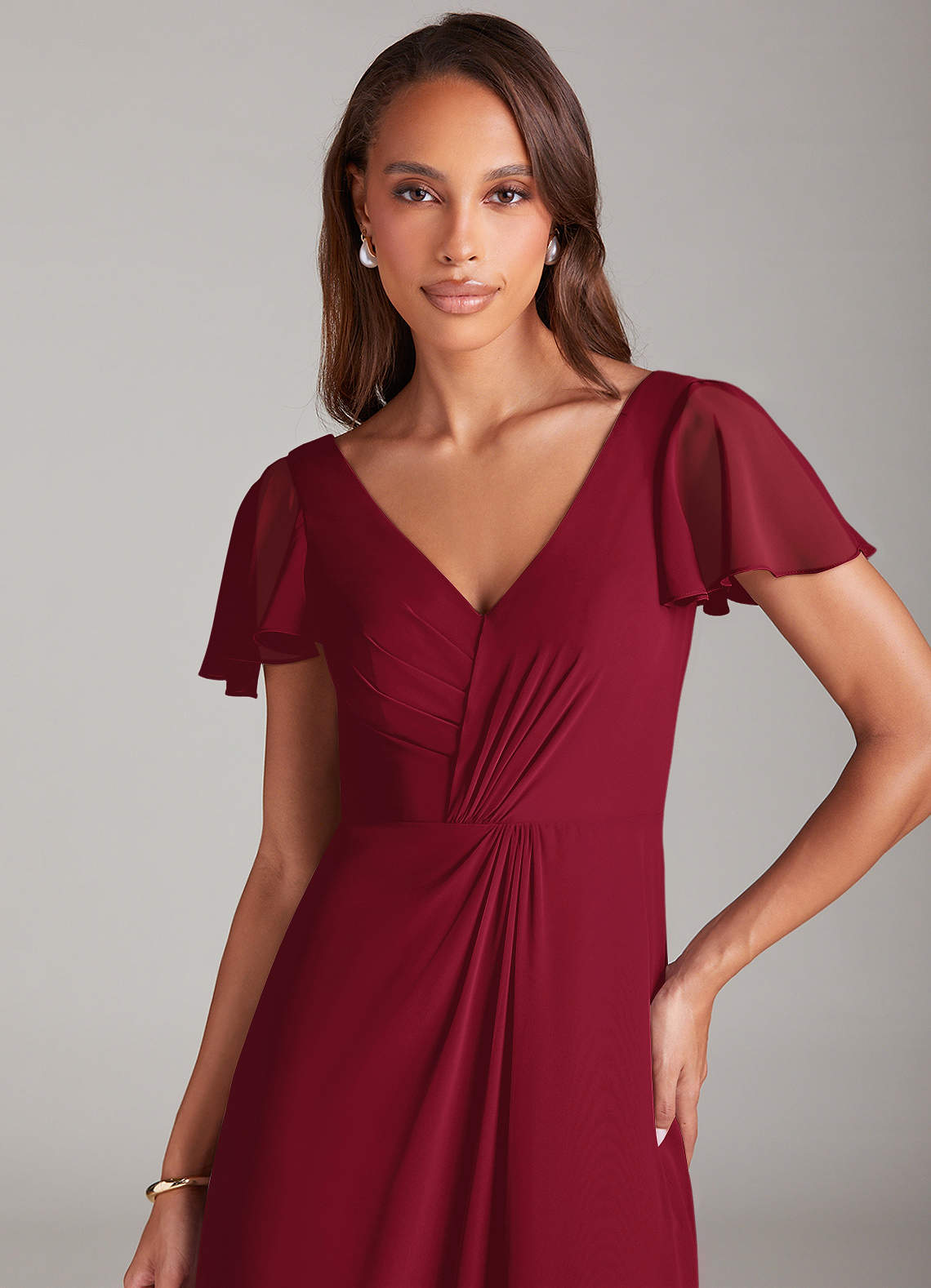 Azazie Soren Bridesmaid Dresses Burgundy A-Line Ruched Chiffon Dress image5