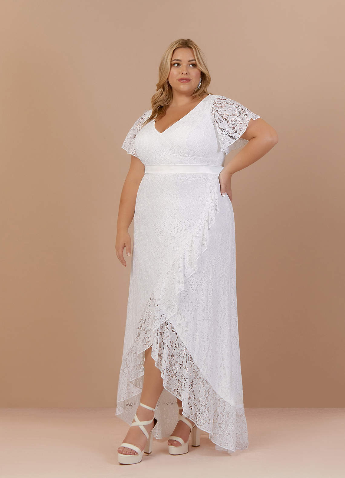 Azazie Lanei Wedding Dresses Diamond White A-Line V-Neck Lace Dress image8